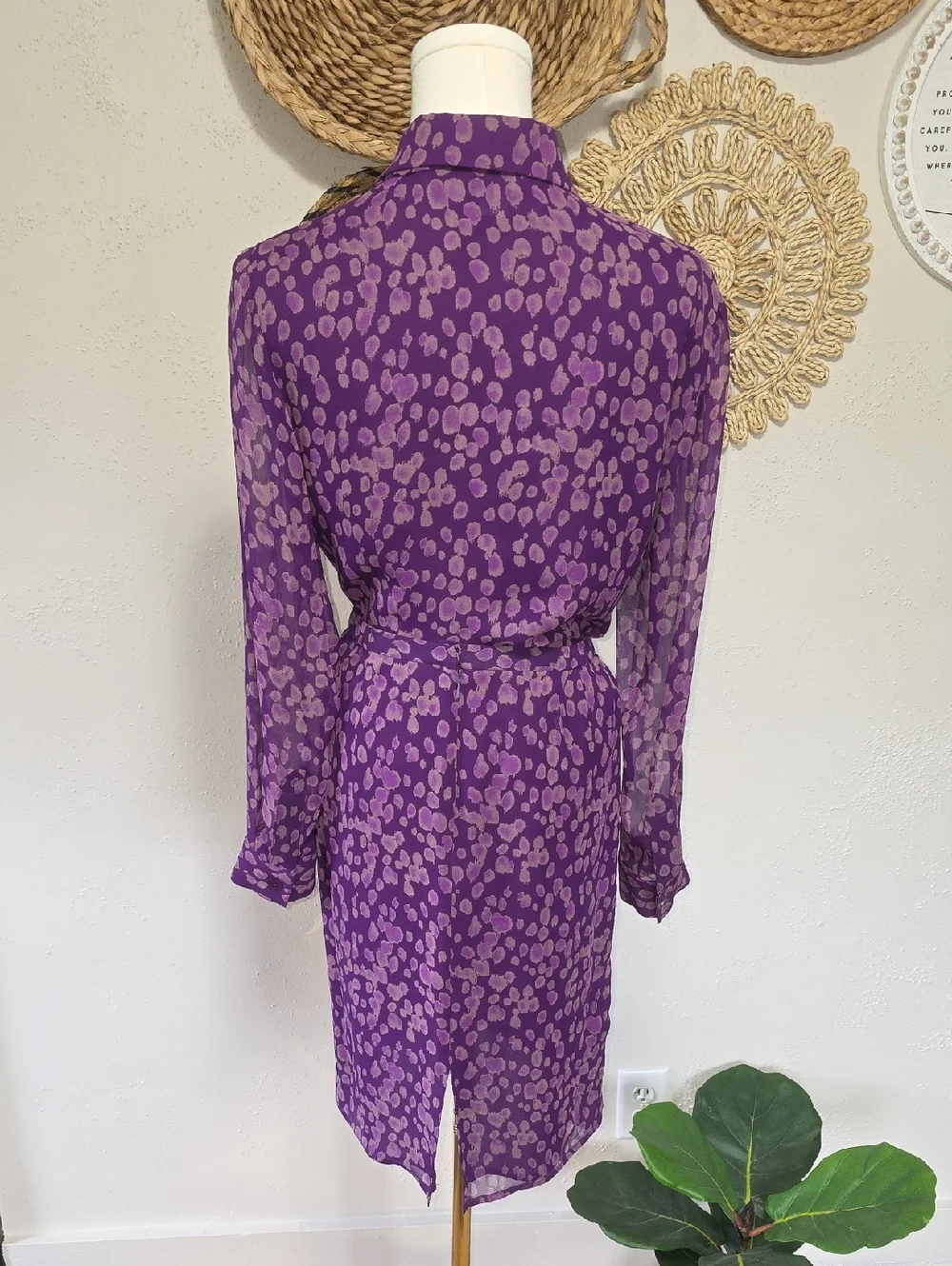 Cynthia Howie Vintage y2K 100% Silk Purple Printed Pencil Skirt Set Womens 8P